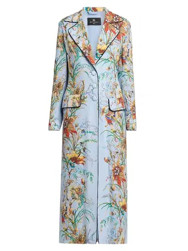 Etro Women's Botanical Structured Duster Coat - Printed Blue - Size 12 | Thumbnail 1 Etro Women's Botanical Structured Duster Coat - Printed Blue - Size 12 | Thumbnail 1