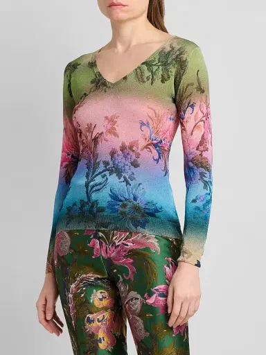 Etro Women's Ombré Floral Knit Top - Printed Green - Size 14 | Thumbnail 4 Etro Women's Ombré Floral Knit Top - Printed Green - Size 14 | Thumbnail 4