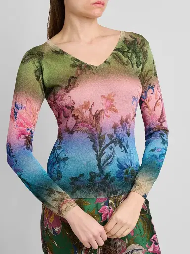 Etro Women's Ombré Floral Knit Top - Printed Green - Size 14 | Thumbnail 5 Etro Women's Ombré Floral Knit Top - Printed Green - Size 14 | Thumbnail 5