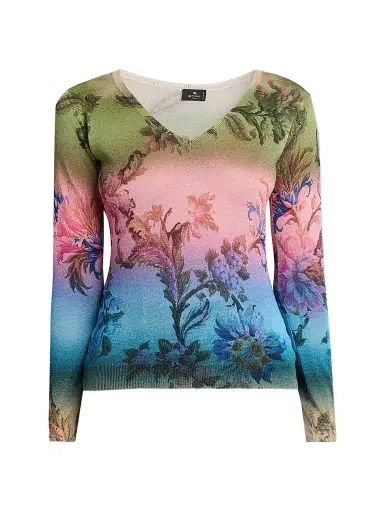 Etro Women's Ombré Floral Knit Top - Printed Green - Size 14 | Thumbnail 1 Etro Women's Ombré Floral Knit Top - Printed Green - Size 14 | Thumbnail 1