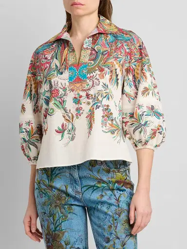 Etro Women's Floral Paisley Balloon-Sleeve Top - Printed White | Thumbnail 4 Etro Women's Floral Paisley Balloon-Sleeve Top - Printed White | Thumbnail 4