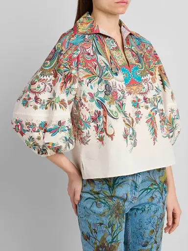 Etro Women's Floral Paisley Balloon-Sleeve Top - Printed White | Thumbnail 5 Etro Women's Floral Paisley Balloon-Sleeve Top - Printed White | Thumbnail 5