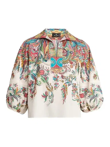 Etro Women's Floral Paisley Balloon-Sleeve Top - Printed White | Thumbnail 1 Etro Women's Floral Paisley Balloon-Sleeve Top - Printed White | Thumbnail 1