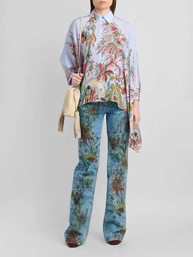 Etro Women's Paisley Handkerchief Hem Silk Shirt - Printed Blue Base - Size 12 | Thumbnail 2 Etro Women's Paisley Handkerchief Hem Silk Shirt - Printed Blue Base - Size 12 | Thumbnail 2