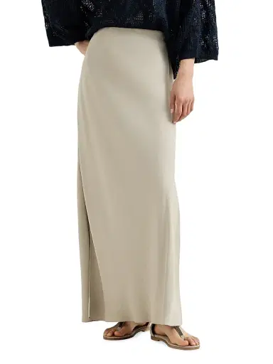 Brunello Cucinelli Women's Viscose and Linen Twill Fluid Bias Cut Skirt - Buff - Size 8 | Thumbnail 2 Brunello Cucinelli Women's Viscose and Linen Twill Fluid Bias Cut Skirt - Buff - Size 8 | Thumbnail 2