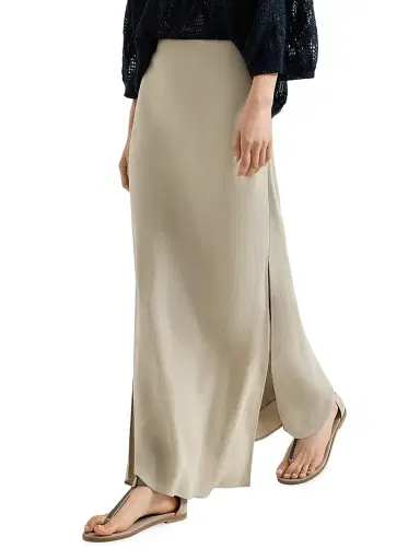 Brunello Cucinelli Women's Viscose and Linen Twill Fluid Bias Cut Skirt - Buff - Size 8 | Thumbnail 3 Brunello Cucinelli Women's Viscose and Linen Twill Fluid Bias Cut Skirt - Buff - Size 8 | Thumbnail 3
