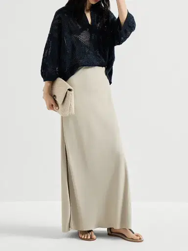 Brunello Cucinelli Women's Viscose and Linen Twill Fluid Bias Cut Skirt - Buff - Size 8 | Thumbnail 6 Brunello Cucinelli Women's Viscose and Linen Twill Fluid Bias Cut Skirt - Buff - Size 8 | Thumbnail 6