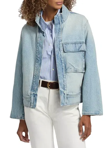 Nili Lotan Women's Marilou Patch-Pocket Denim Jacket - Alice Wash | Thumbnail 3 Nili Lotan Women's Marilou Patch-Pocket Denim Jacket - Alice Wash | Thumbnail 3