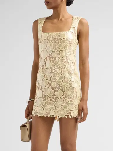 Retrofête Women's Elainy Embroidered Mini Dress - Yuzu | Thumbnail 4 Retrofête Women's Elainy Embroidered Mini Dress - Yuzu | Thumbnail 4