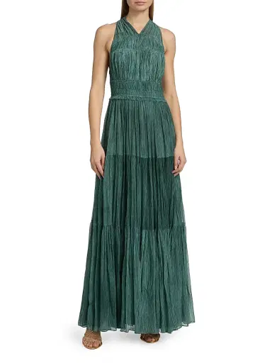 Ulla Johnson Women's Freesia Shirred Silk Chiffon Sleeveless Gown - Kelp | Thumbnail 3 Ulla Johnson Women's Freesia Shirred Silk Chiffon Sleeveless Gown - Kelp | Thumbnail 3