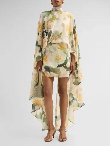 Ungaro Women's Fiona Floral Cape Mini Dress - Ecru Multi - Size 6 | Thumbnail 2 Ungaro Women's Fiona Floral Cape Mini Dress - Ecru Multi - Size 6 | Thumbnail 2