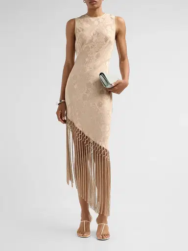 Ronny Kobo Women's Alexina Floral Fringe Midi Dress - Champagne | Thumbnail 2 Ronny Kobo Women's Alexina Floral Fringe Midi Dress - Champagne | Thumbnail 2
