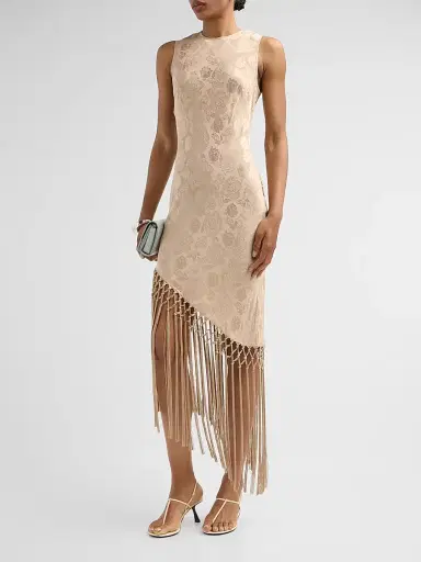 Ronny Kobo Women's Alexina Floral Fringe Midi Dress - Champagne | Thumbnail 4 Ronny Kobo Women's Alexina Floral Fringe Midi Dress - Champagne | Thumbnail 4