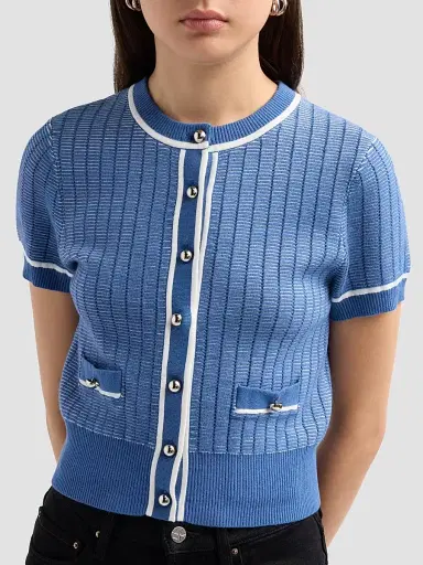 Toccin Women's Patra Contrast-Trim Knit Short-Sleeve Cardigan - Ocean Optic Multi - Size XL | Thumbnail 5 Toccin Women's Patra Contrast-Trim Knit Short-Sleeve Cardigan - Ocean Optic Multi - Size XL | Thumbnail 5