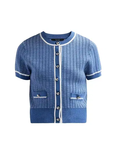 Toccin Women's Patra Contrast-Trim Knit Short-Sleeve Cardigan - Ocean Optic Multi - Size XL | Thumbnail 1 Toccin Women's Patra Contrast-Trim Knit Short-Sleeve Cardigan - Ocean Optic Multi - Size XL | Thumbnail 1