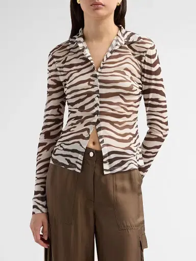 Toccin Women's Lennon Sheer Zebra Fitted Button-Front Top | Thumbnail 4 Toccin Women's Lennon Sheer Zebra Fitted Button-Front Top | Thumbnail 4