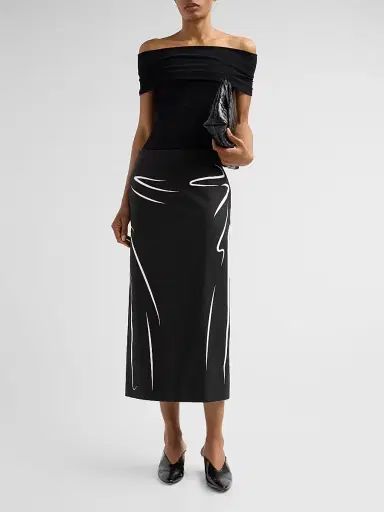 MOSCHINO Women's Printed Cotton Midi Skirt - Multi Black | Thumbnail 2 MOSCHINO Women's Printed Cotton Midi Skirt - Multi Black | Thumbnail 2