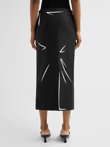 MOSCHINO Women's Printed Cotton Midi Skirt - Multi Black | Thumbnail 3 MOSCHINO Women's Printed Cotton Midi Skirt - Multi Black | Thumbnail 3