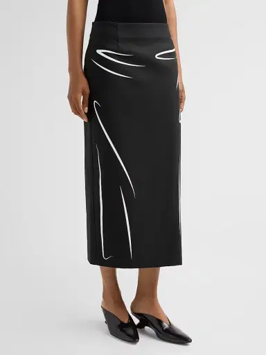 MOSCHINO Women's Printed Cotton Midi Skirt - Multi Black | Thumbnail 4 MOSCHINO Women's Printed Cotton Midi Skirt - Multi Black | Thumbnail 4