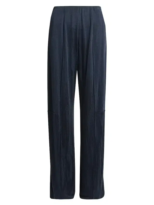 Women's Pintucked Straight-Leg Trousers - Solid Dark Blue Women's Pintucked Straight-Leg Trousers - Solid Dark Blue