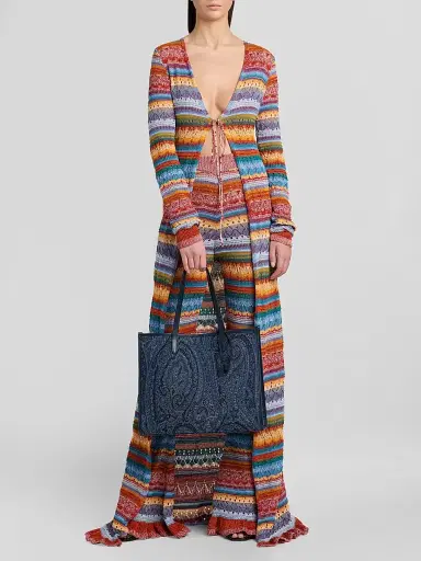 Etro Women's Striped Open-Knit Cotton Long Cardigan | Thumbnail 2 Etro Women's Striped Open-Knit Cotton Long Cardigan | Thumbnail 2