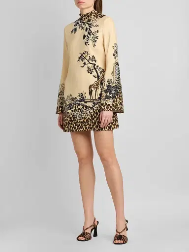 Etro Women's Leopard-Print Mini Dress - Printed Beige - Size 12 | Thumbnail 4 Etro Women's Leopard-Print Mini Dress - Printed Beige - Size 12 | Thumbnail 4