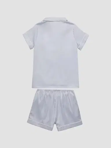 KatieJ NYC Girl's Olivia Satin Lounge Shirt & Shorts Set - Baby Blue And White | Thumbnail 2 KatieJ NYC Girl's Olivia Satin Lounge Shirt & Shorts Set - Baby Blue And White | Thumbnail 2
