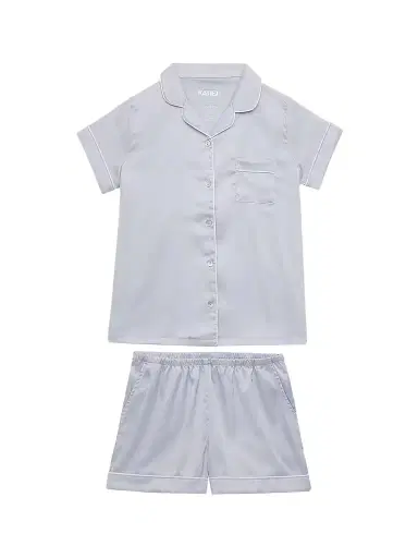 KatieJ NYC Girl's Olivia Satin Lounge Shirt & Shorts Set - Baby Blue And White | Thumbnail 1 KatieJ NYC Girl's Olivia Satin Lounge Shirt & Shorts Set - Baby Blue And White | Thumbnail 1