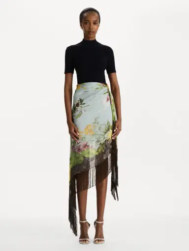 Oscar de la Renta Dominican Mixed-Floral Fringe Skirt | Thumbnail 2 Oscar de la Renta Dominican Mixed-Floral Fringe Skirt | Thumbnail 2
