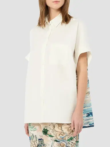 Weekend Max Mara Women's Cotton and Printed Silk Shirt - White | Thumbnail 2 Weekend Max Mara Women's Cotton and Printed Silk Shirt - White | Thumbnail 2