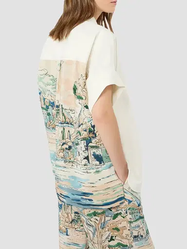 Weekend Max Mara Women's Cotton and Printed Silk Shirt - White | Thumbnail 4 Weekend Max Mara Women's Cotton and Printed Silk Shirt - White | Thumbnail 4