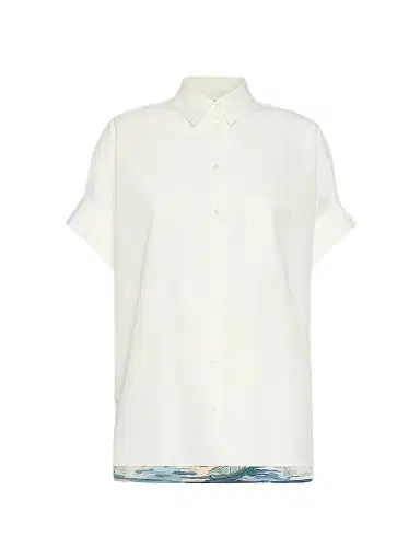 Weekend Max Mara Women's Cotton and Printed Silk Shirt - White | Thumbnail 1 Weekend Max Mara Women's Cotton and Printed Silk Shirt - White | Thumbnail 1