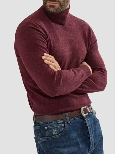 Brunello Cucinelli Men's Mouliné Cashmere Turtleneck Sweater | Thumbnail 4 Brunello Cucinelli Men's Mouliné Cashmere Turtleneck Sweater | Thumbnail 4