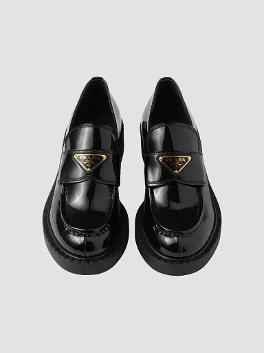 Prada Women's Chocolate Patent Leather Loafers - Black | Thumbnail 4 Prada Women's Chocolate Patent Leather Loafers - Black | Thumbnail 4