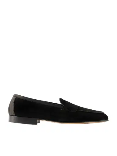 Edward Green Polperro Leather-Trimmed Suede Penny Loafers - Men | Thumbnail 1 Edward Green Polperro Leather-Trimmed Suede Penny Loafers - Men | Thumbnail 1