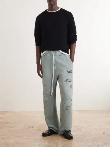 Paly Hollywood Alta Cienega Distressed Embellished Cotton-Fleece Sweatpants - Men | Thumbnail 2 Paly Hollywood Alta Cienega Distressed Embellished Cotton-Fleece Sweatpants - Men | Thumbnail 2