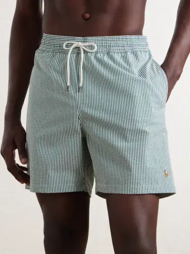 Polo Ralph Lauren Traveler Striped Straight-Leg Mid-Length Cotton-Blend Seersucker Swim Shorts - Men | Thumbnail 2 Polo Ralph Lauren Traveler Striped Straight-Leg Mid-Length Cotton-Blend Seersucker Swim Shorts - Men | Thumbnail 2