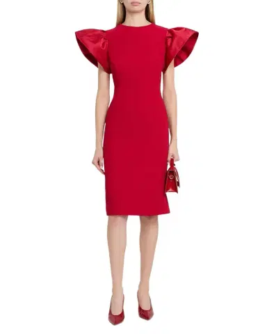 Rickie Freeman for Teri Jon Flounce-Sleeve Crepe Sheath Dress | Thumbnail 1 Rickie Freeman for Teri Jon Flounce-Sleeve Crepe Sheath Dress | Thumbnail 1