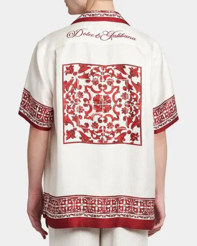 Dolce & Gabbana Men's Majolica-Print Jacquard Twill Short-Sleeve Shirt | Thumbnail 2 Dolce & Gabbana Men's Majolica-Print Jacquard Twill Short-Sleeve Shirt | Thumbnail 2