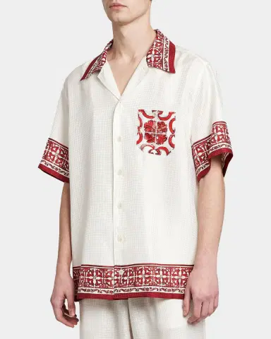 Dolce & Gabbana Men's Majolica-Print Jacquard Twill Short-Sleeve Shirt | Thumbnail 5 Dolce & Gabbana Men's Majolica-Print Jacquard Twill Short-Sleeve Shirt | Thumbnail 5