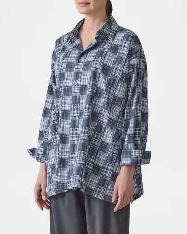 Eskandar A-Line Patchwork Plaid Cotton Shirt | Thumbnail 3 Eskandar A-Line Patchwork Plaid Cotton Shirt | Thumbnail 3