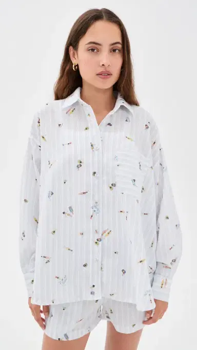 En Saison Nicole Button Up Top WHITE BUE MUTI | Thumbnail 2 En Saison Nicole Button Up Top WHITE BUE MUTI | Thumbnail 2