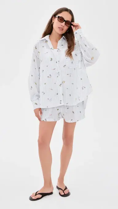 En Saison Nicole Button Up Top WHITE BUE MUTI | Thumbnail 5 En Saison Nicole Button Up Top WHITE BUE MUTI | Thumbnail 5