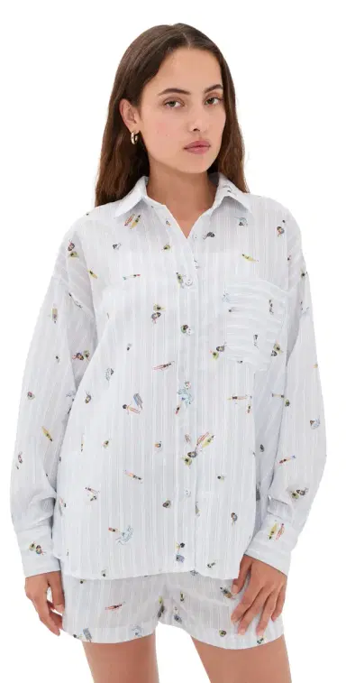 En Saison Nicole Button Up Top WHITE BUE MUTI | Thumbnail 1 En Saison Nicole Button Up Top WHITE BUE MUTI | Thumbnail 1