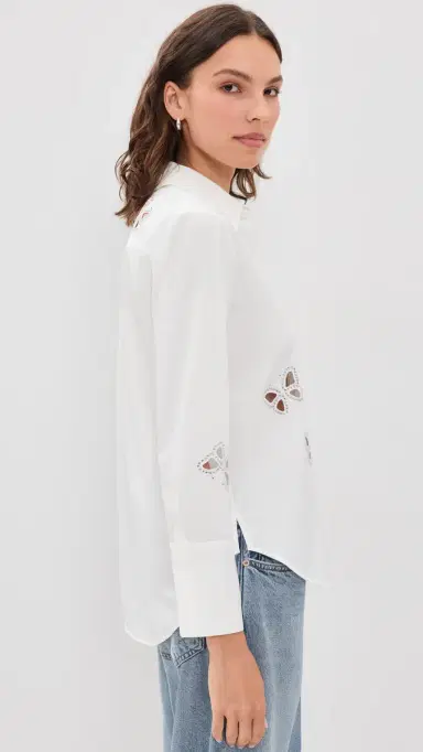 Alice + Olivia Finely Embellished Cutout Button Down Shirt | Thumbnail 4 Alice + Olivia Finely Embellished Cutout Button Down Shirt | Thumbnail 4