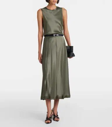 Vince Pleated satin midi skirt | Thumbnail 2 Vince Pleated satin midi skirt | Thumbnail 2