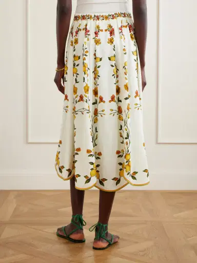 Farm Rio Lemon Bouquet Printed Linen-blend Midi Skirt | Thumbnail 4 Farm Rio Lemon Bouquet Printed Linen-blend Midi Skirt | Thumbnail 4