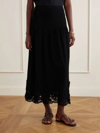Ulla Johnson Leona Crochet-trimmed Ribbed Midi Skirt | Thumbnail 3 Ulla Johnson Leona Crochet-trimmed Ribbed Midi Skirt | Thumbnail 3