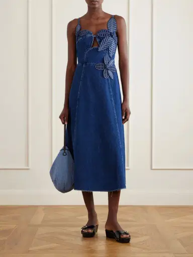 Farm Rio Floral-appliquéd Denim Midi Dress | Thumbnail 2 Farm Rio Floral-appliquéd Denim Midi Dress | Thumbnail 2