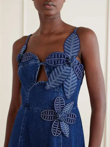 Farm Rio Floral-appliquéd Denim Midi Dress | Thumbnail 4 Farm Rio Floral-appliquéd Denim Midi Dress | Thumbnail 4